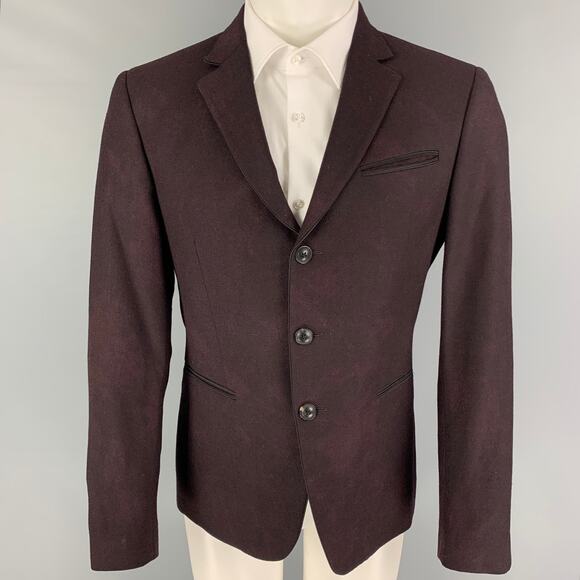 JOHN VARVATOS Size 38 Burgundy Black Dyed Wool Notch Lapel Sport Coat - Picture 1 of 8
